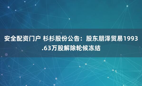 安全配资门户 杉杉股份公告：股东朋泽贸易1993.63万股解除轮候冻结